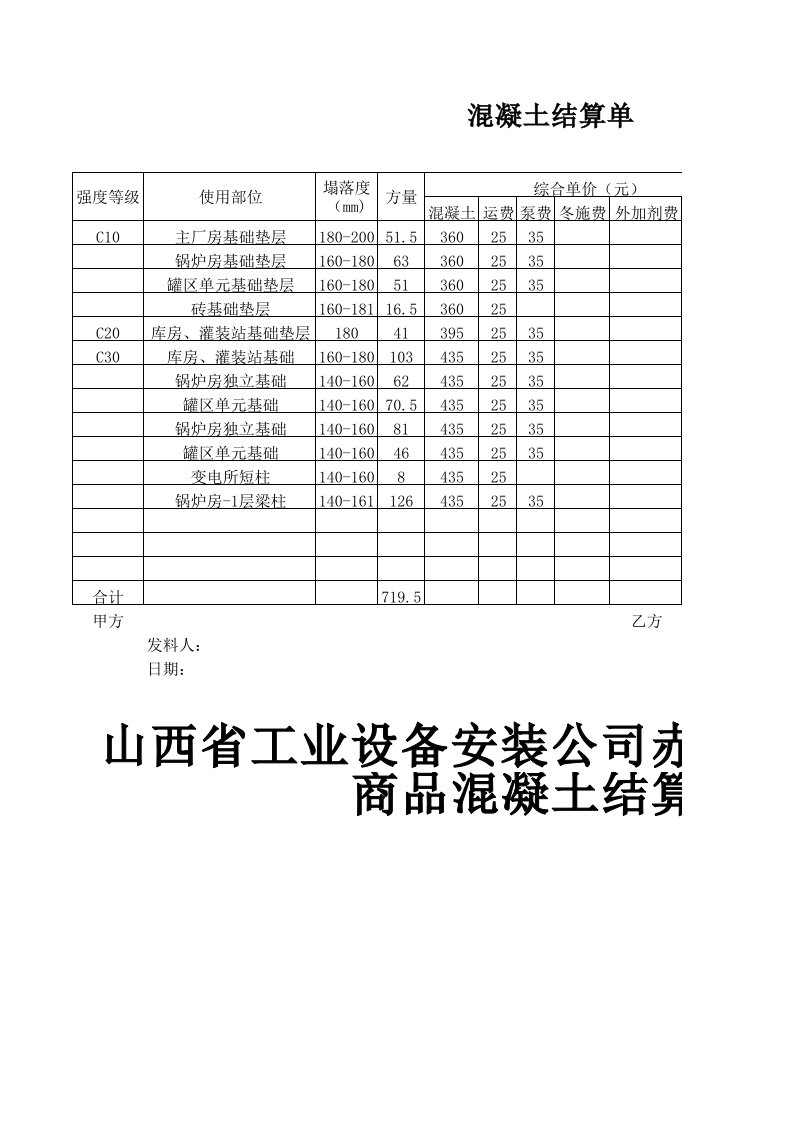 混凝土结算单