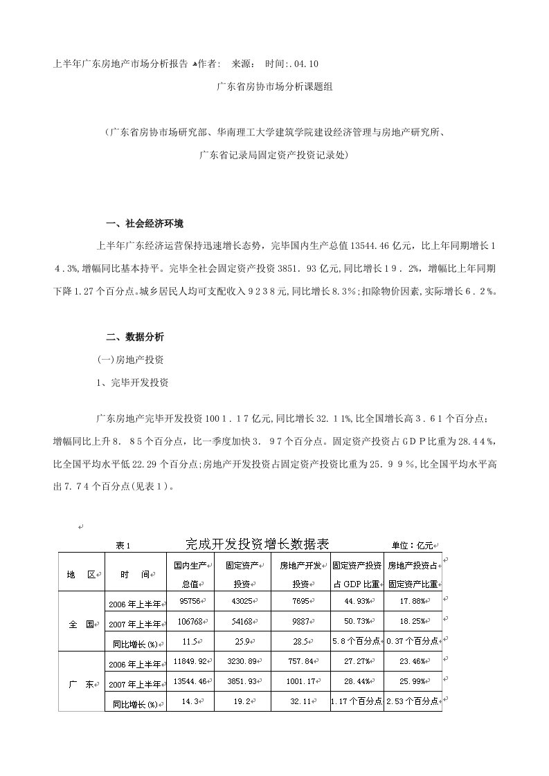 上半年广东房地产市场分析报告