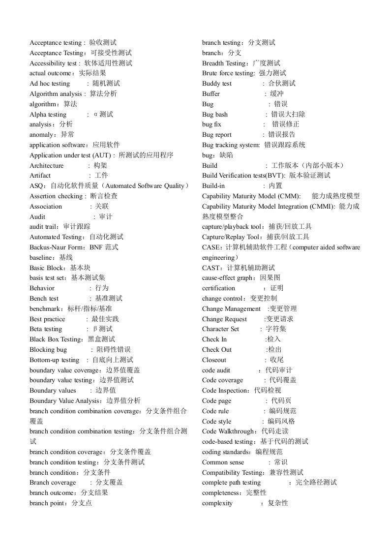 软件测试常用单词