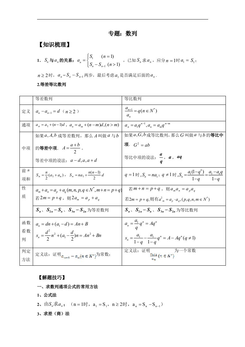 数列的题型分类汇总讲义-2023届高三数学一轮复习（Word版无答案）