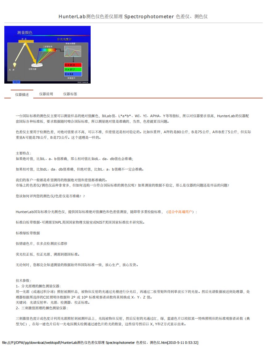 HunterLab测色仪色差仪原理