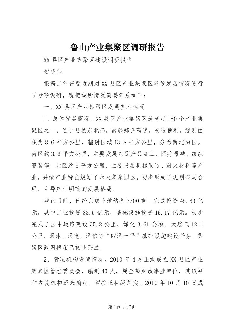 4鲁山产业集聚区调研报告