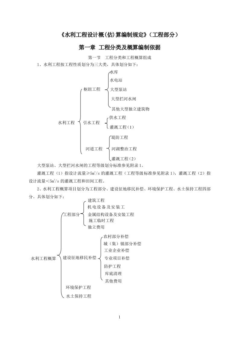 水利工程设计概估算编制规定工程部分