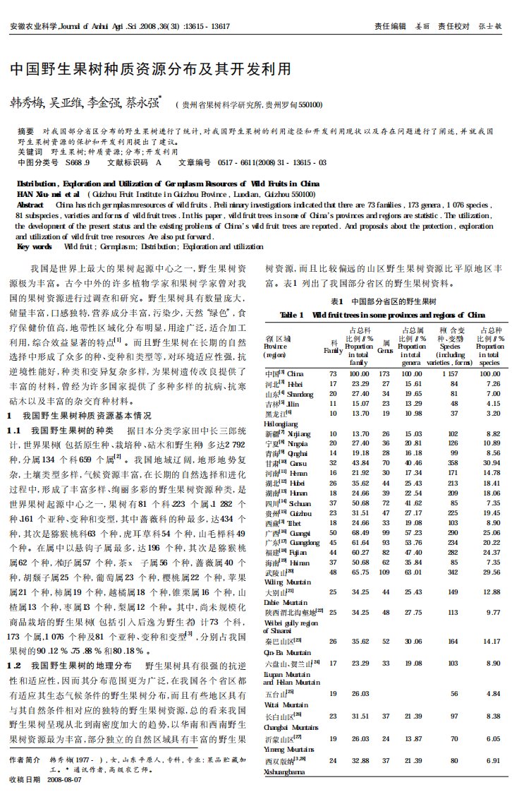 中国野生果树种质资源分布及其开发利用[J].pdf