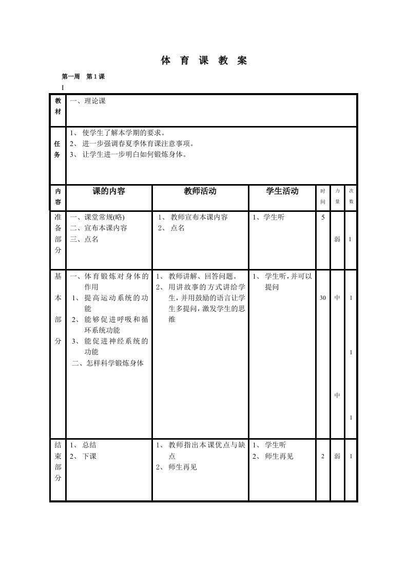 小学六年级体育教案