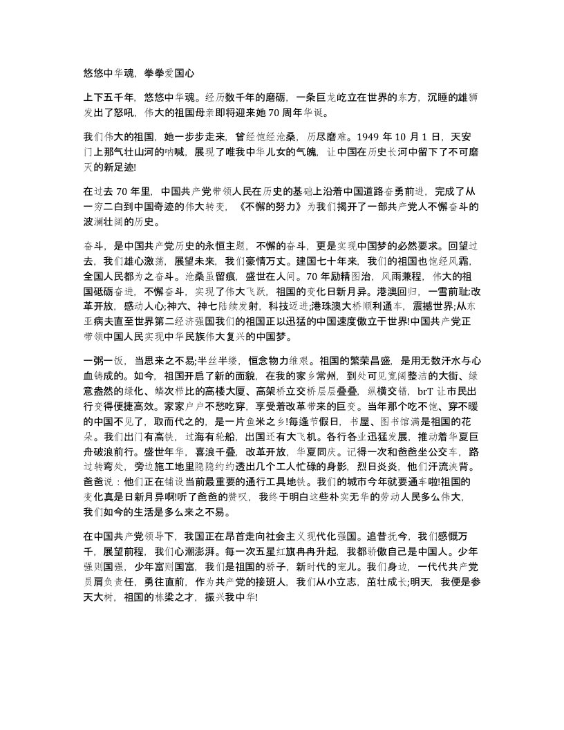 悠悠中华魂，拳拳爱国心