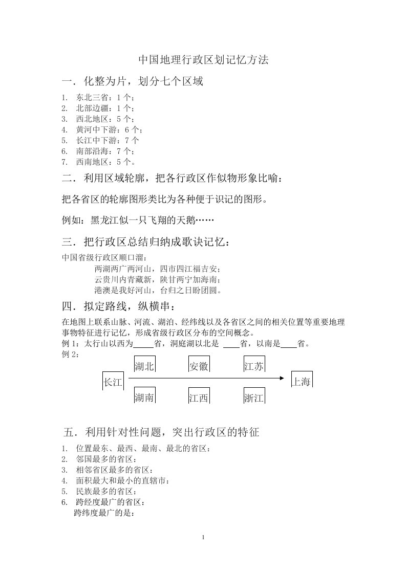 中国地理行政区划记忆方法