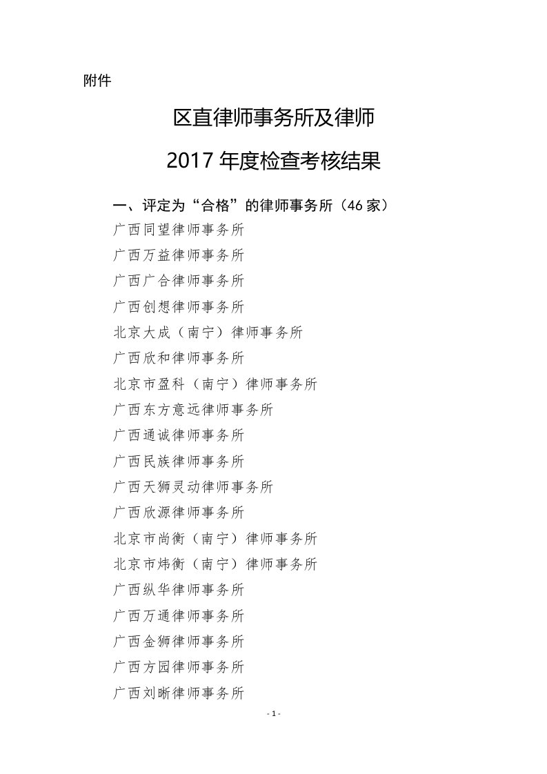 区直律师事务所及律师2017检查考核结果-广西律师协会