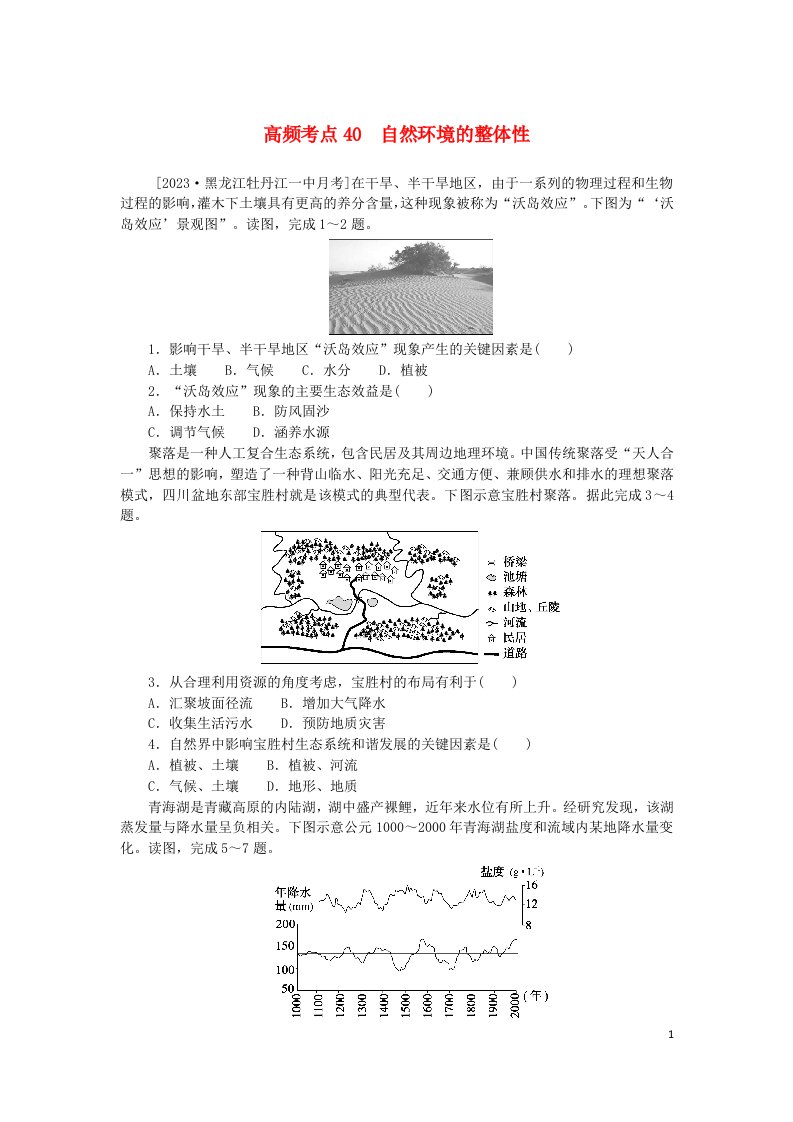 2024版新教材高考地理复习特训卷高频考点40自然环境的整体性