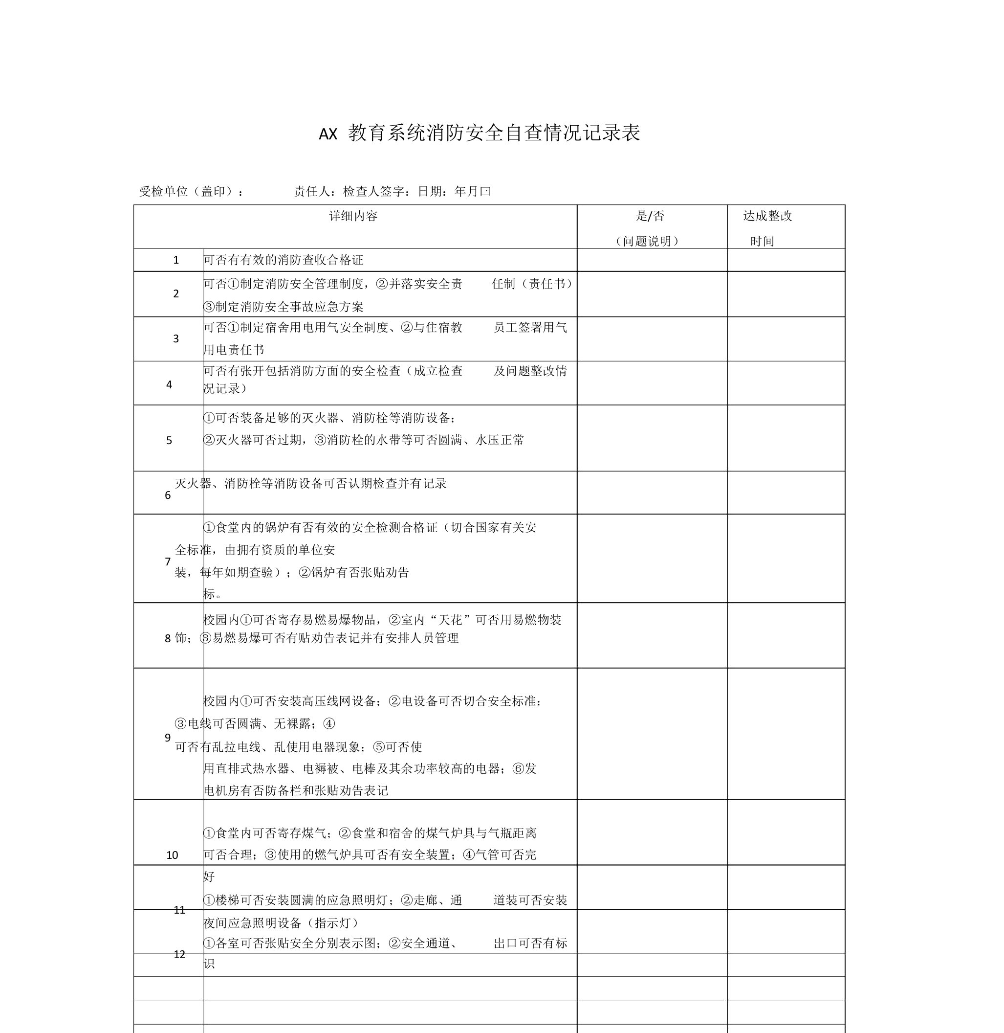 消防安全自查情况记录表