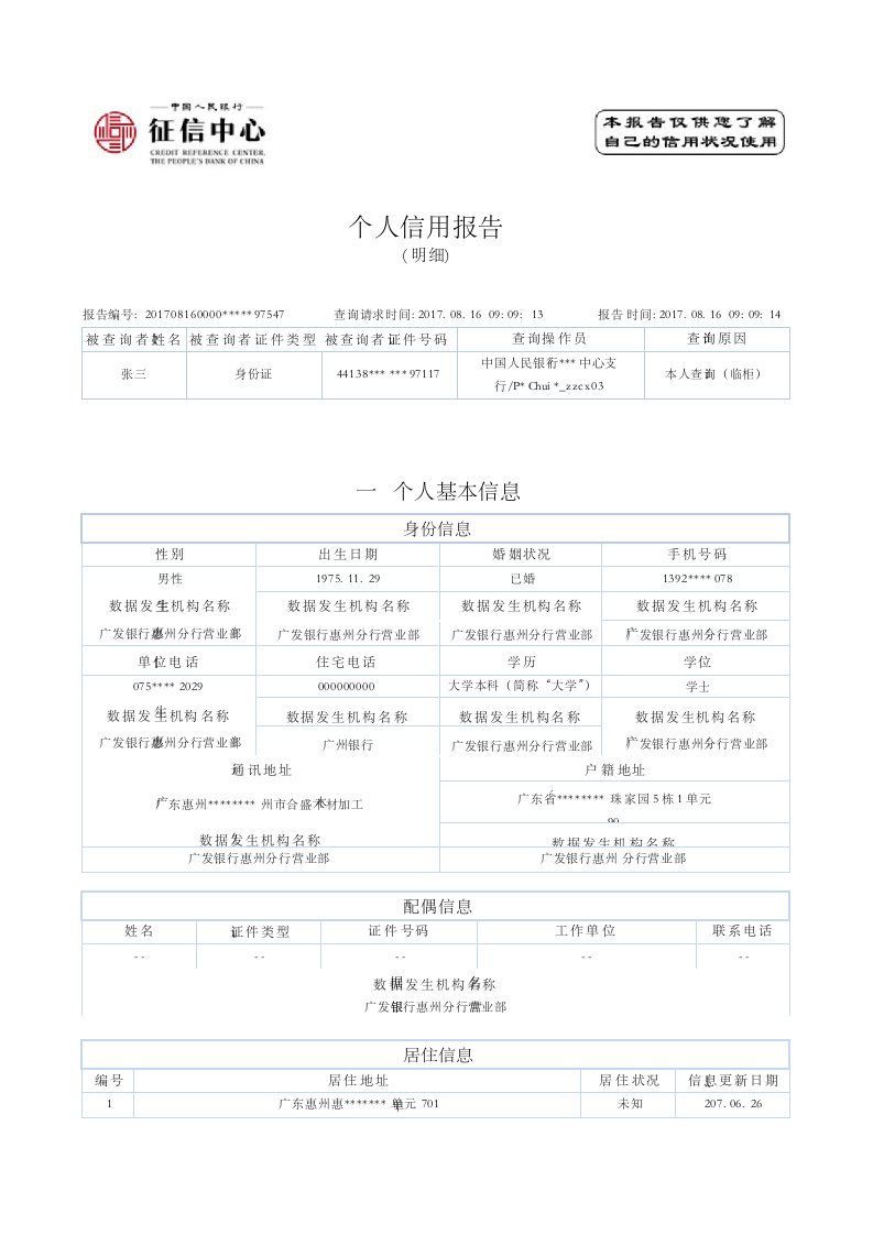 征信报告模板（带水印）