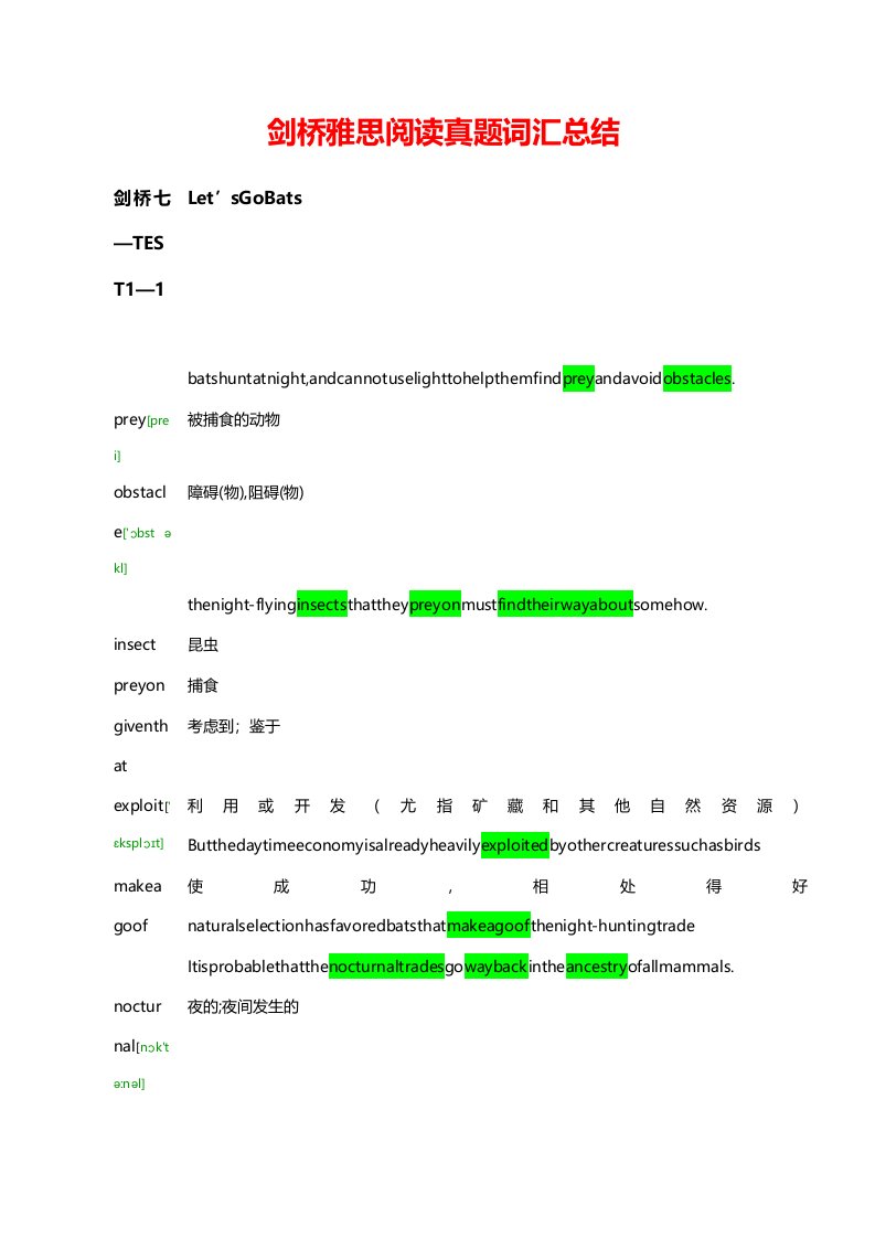 剑桥雅思阅读真题词汇总结