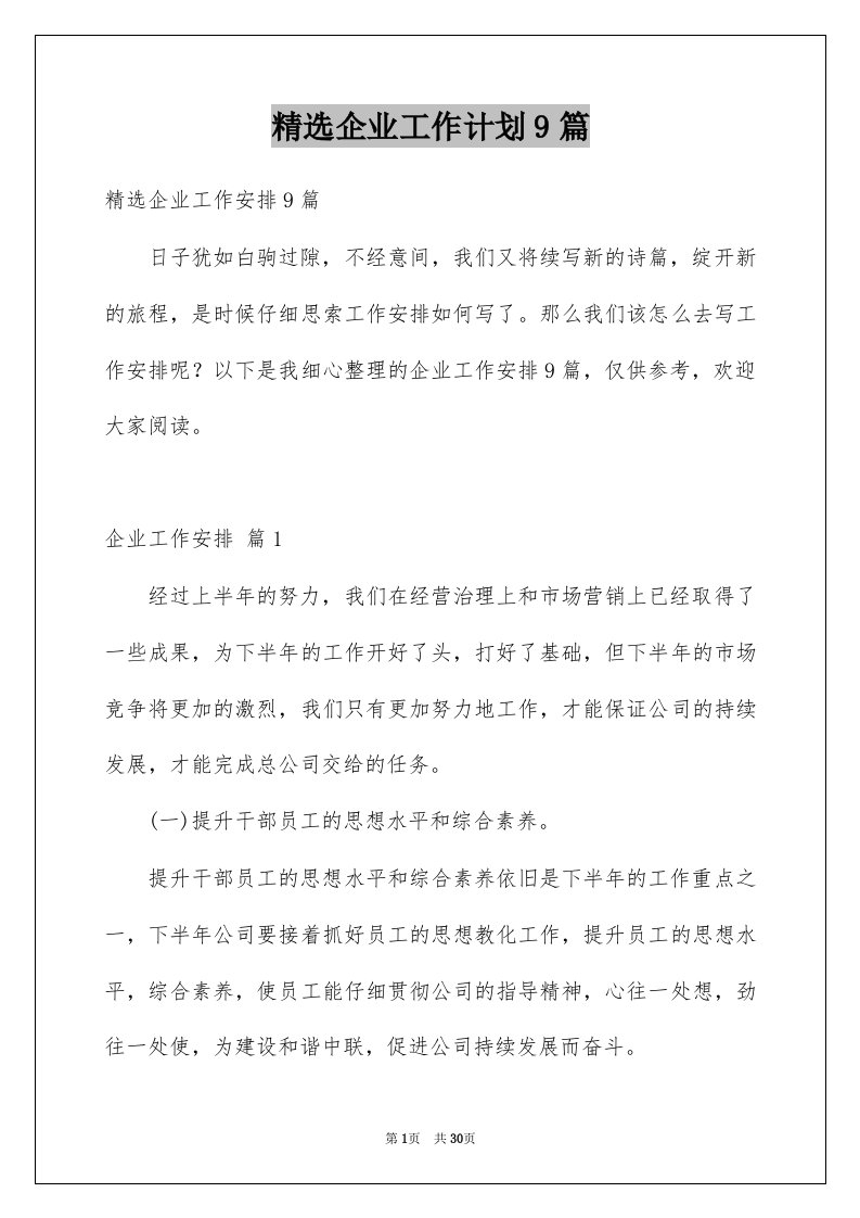 企业工作计划9篇