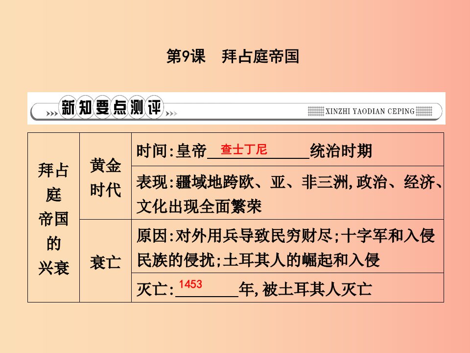 2019年秋九年级历史上册第三单元中世纪的西欧和拜占庭第9课拜占庭帝国作业课件川教版