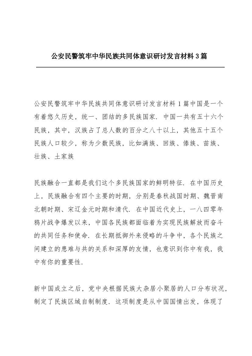 公安民警筑牢中华民族共同体意识研讨发言材料3篇