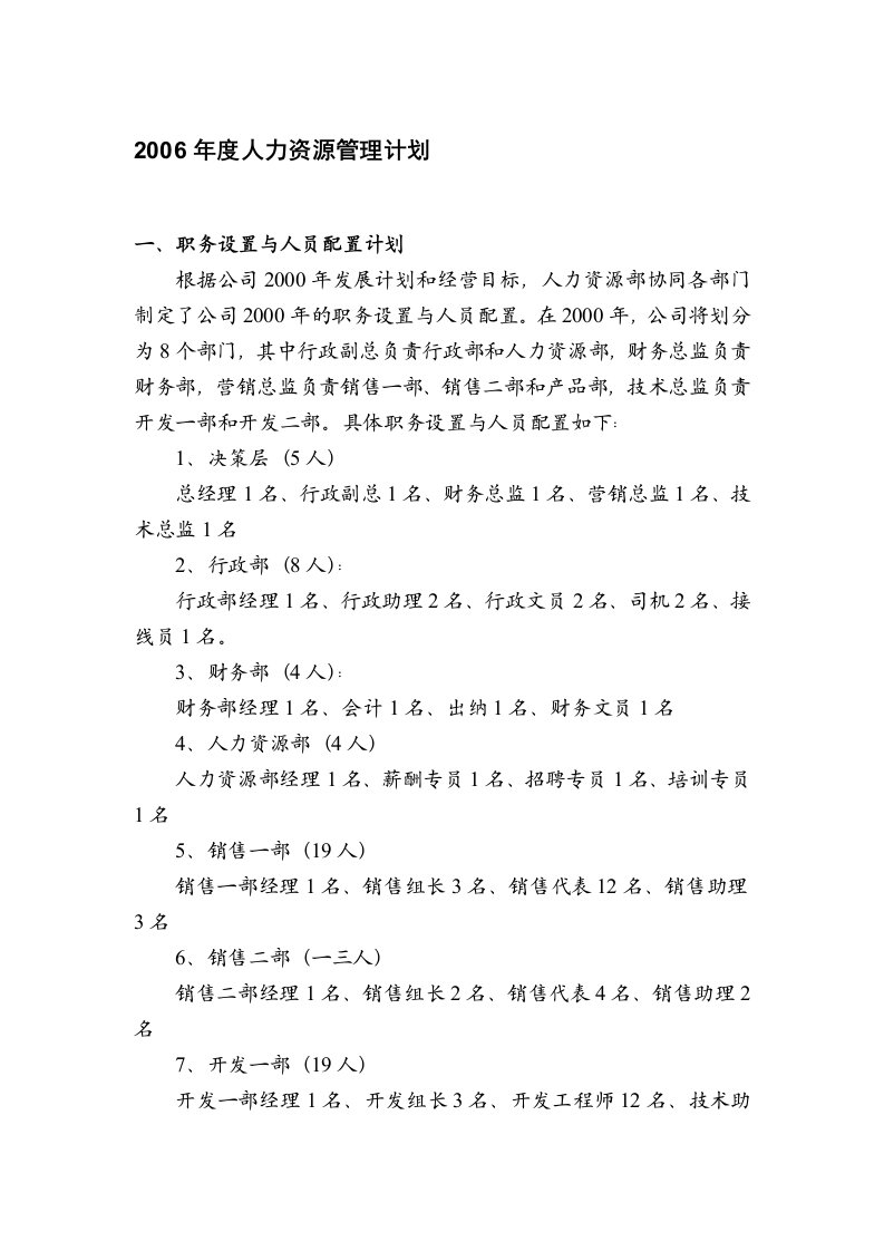 精选某年度人力资源管理计划