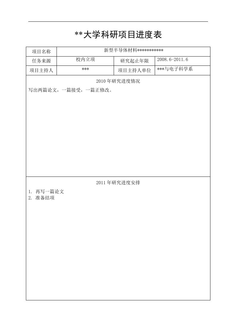 大学科研项目进度表