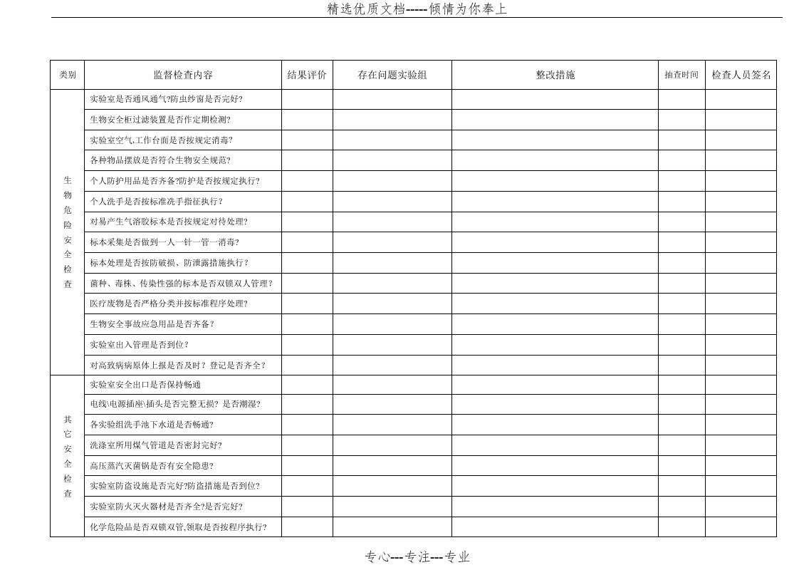 检验科生物安全检查记录表(共2页)