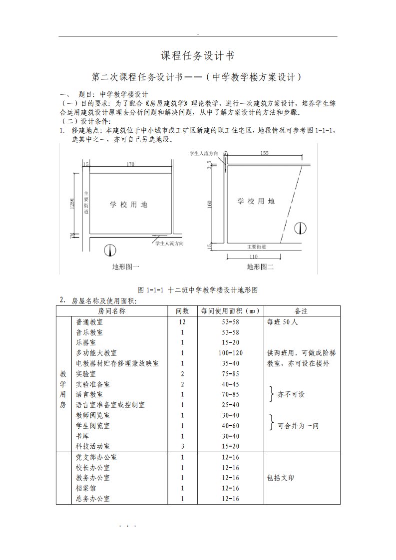 建筑学课程设计任务书