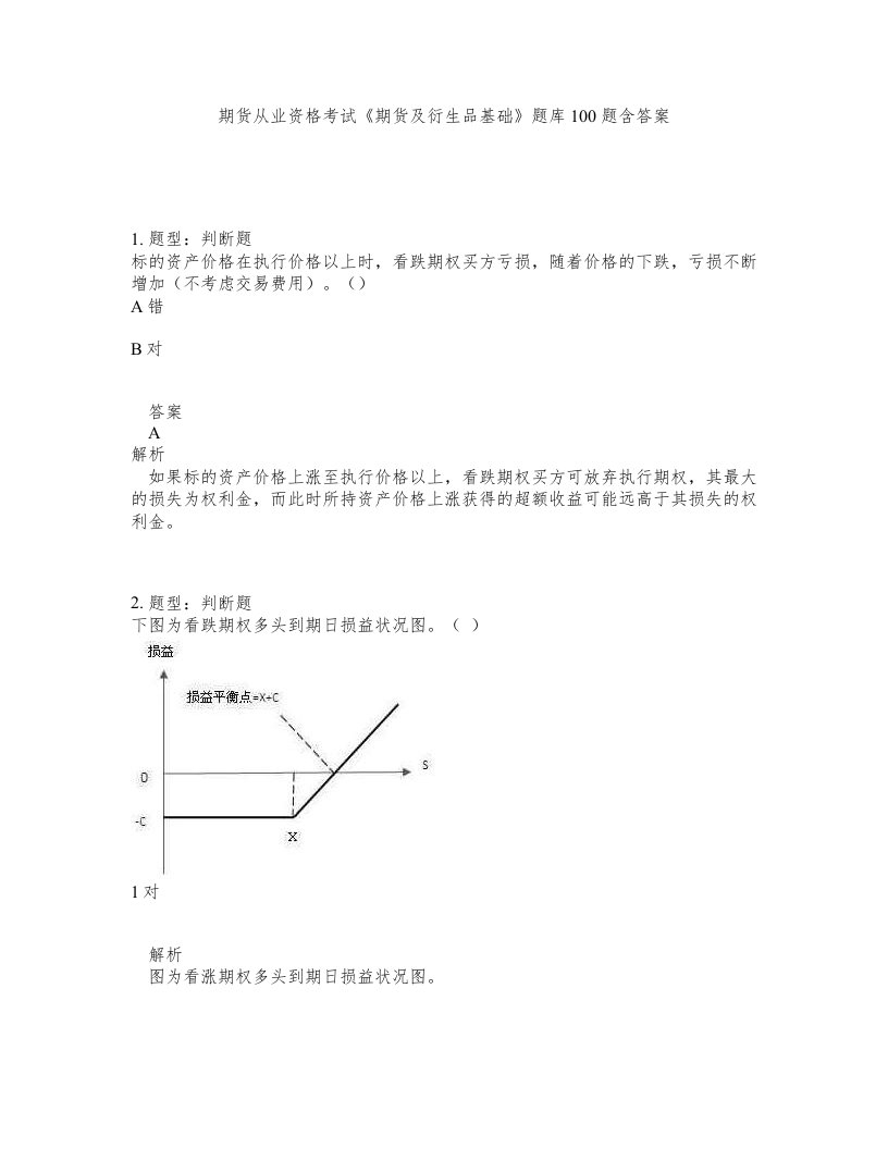 期货从业资格考试期货及衍生品基础题库100题含答案第414版