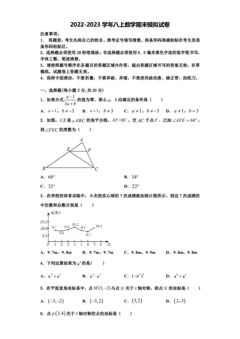 2023届广东省广州市八年级数学第一学期期末监测模拟试题含解析