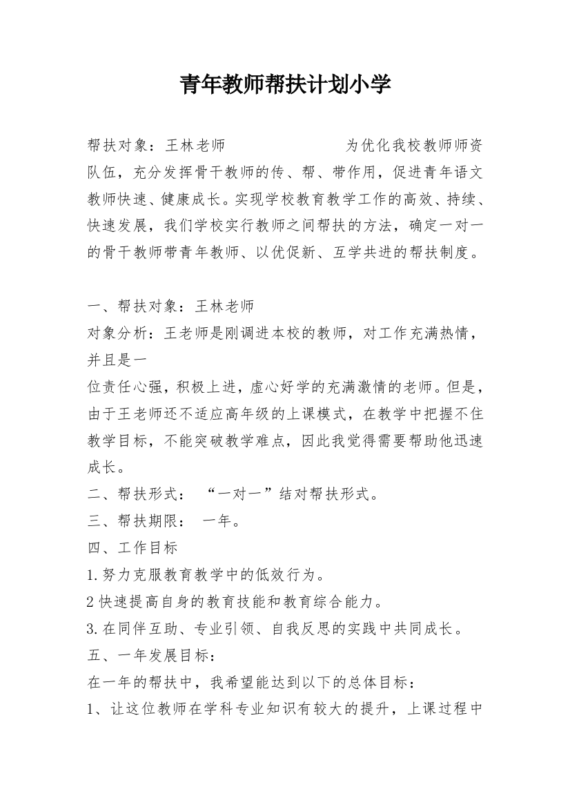 青年教师帮扶计划小学