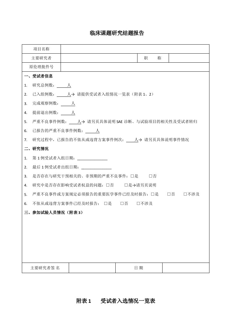 临床课题研究结题报告