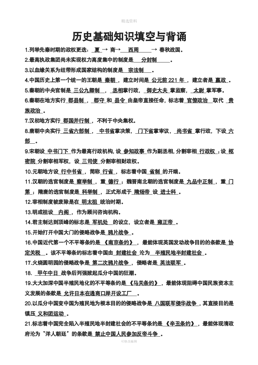 学业水平测试历史知识点总结