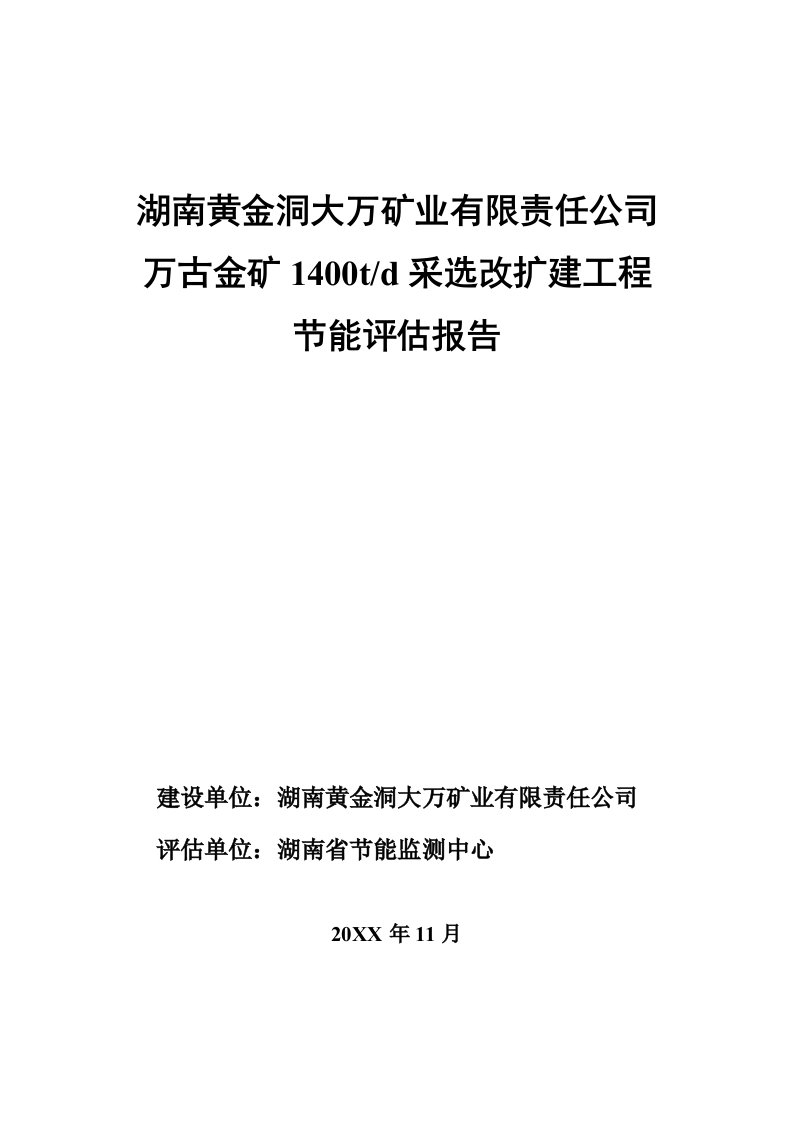 冶金行业-大万矿业能评报告送审稿模板