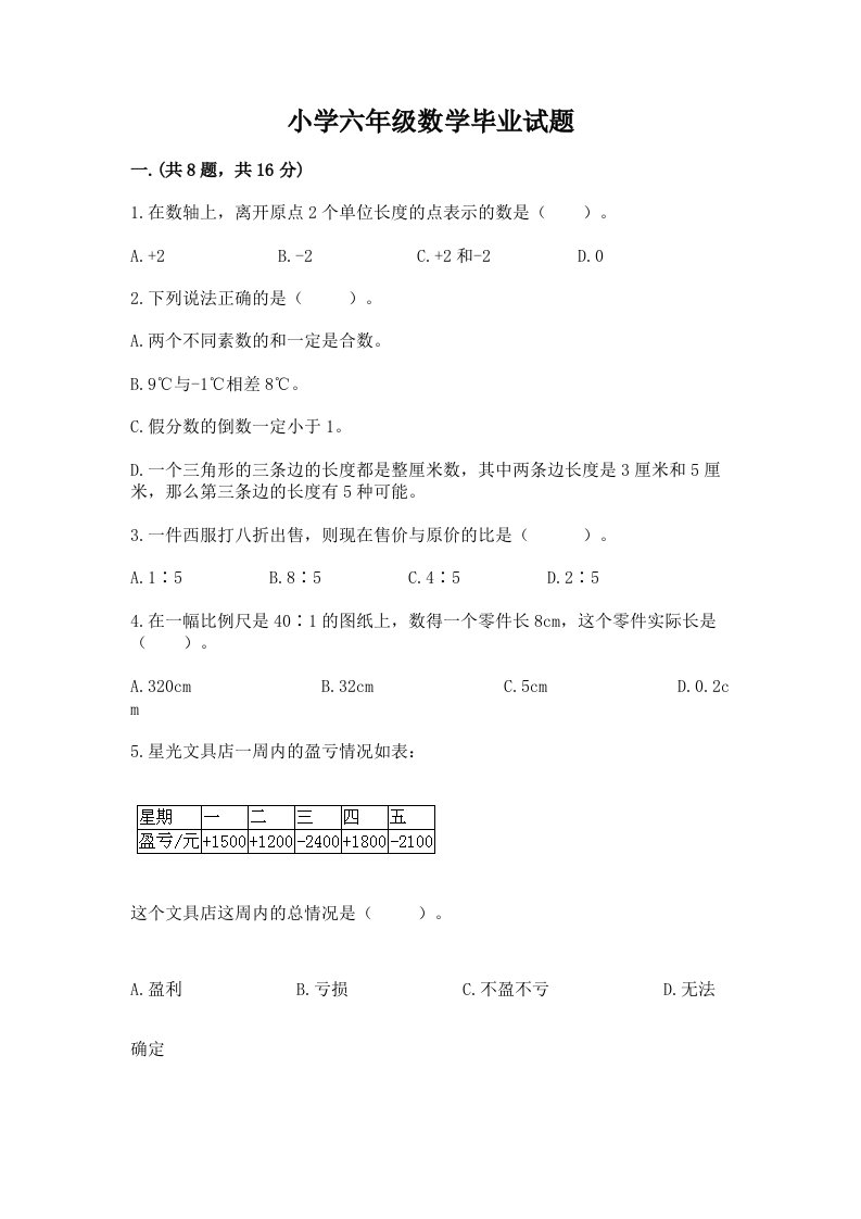 小学六年级数学毕业试题精品【典优】