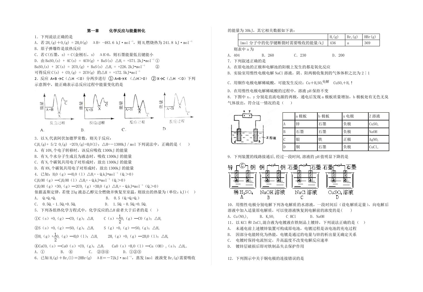 鲁科版化学反应原理第一章复习题