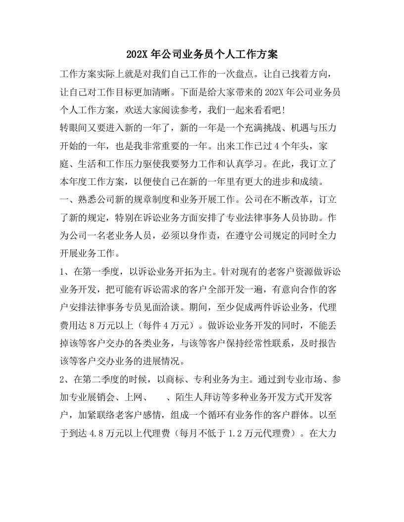 公司业务员个人工作计划