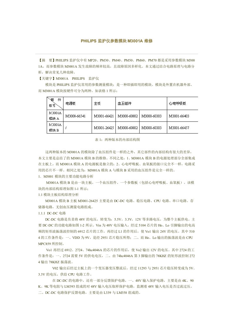 PHILIPS监护仪参数模块M3001A维修