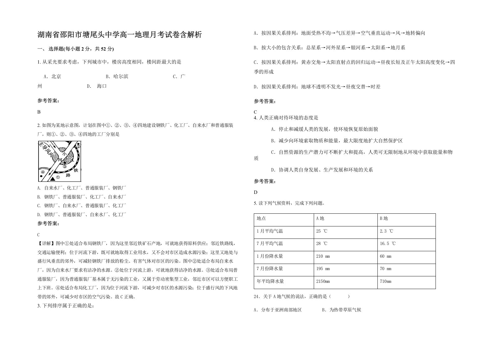 湖南省邵阳市塘尾头中学高一地理月考试卷含解析