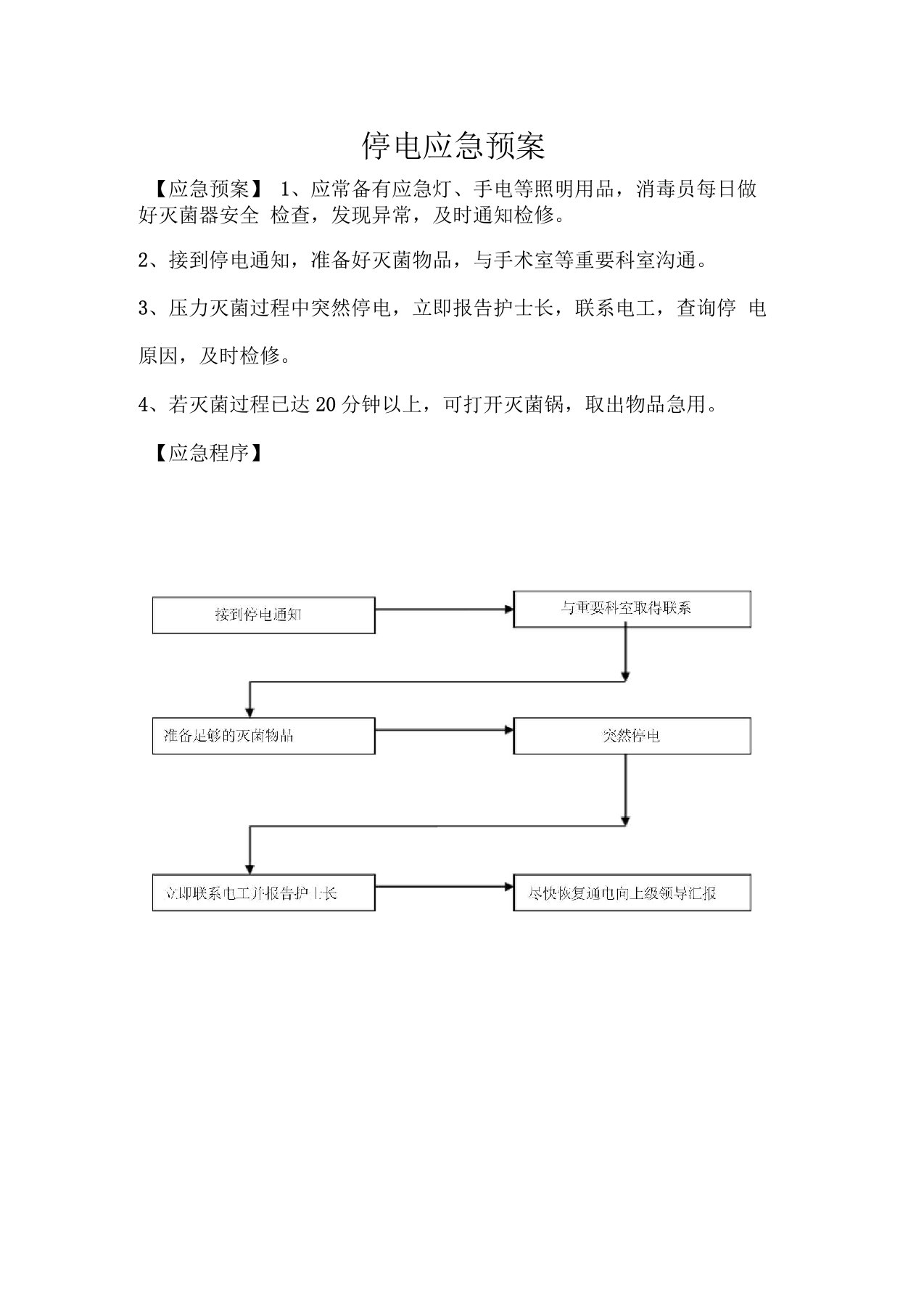 供应室应急停电预案