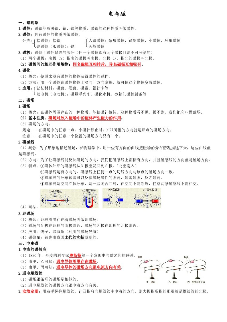 初中物理电与磁知识点全汇总