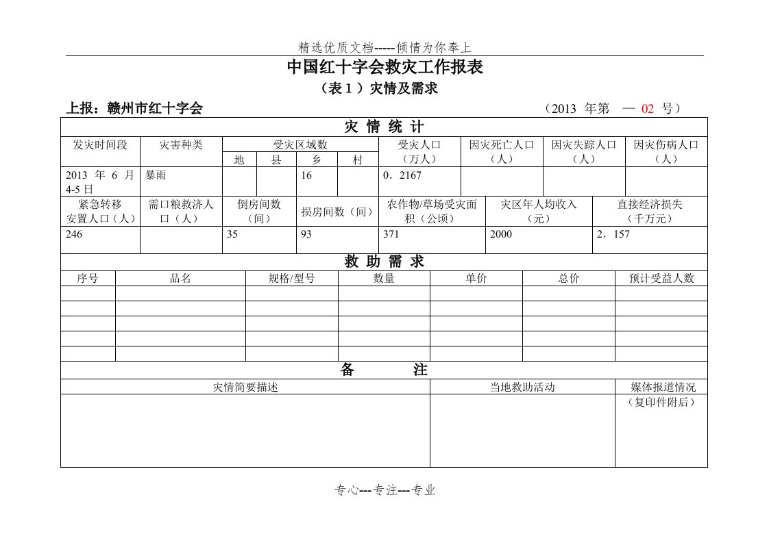 中国红十字会救灾报表(共19页)