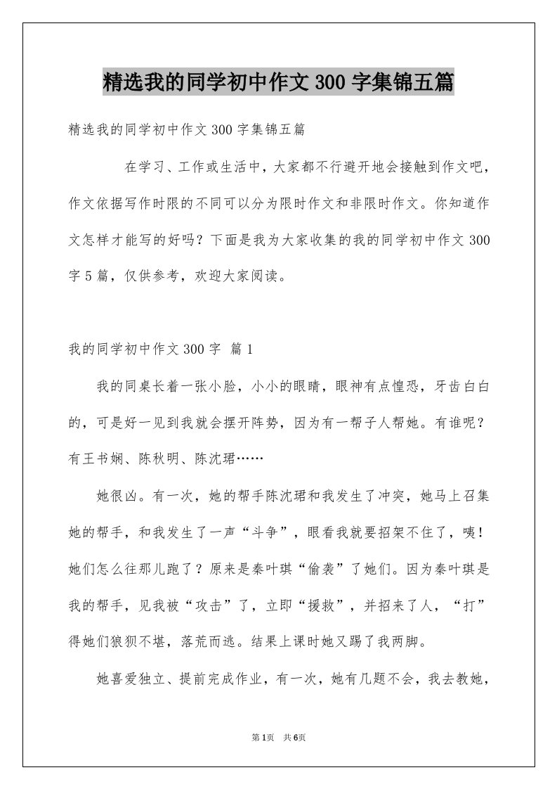 我的同学初中作文300字集锦五篇