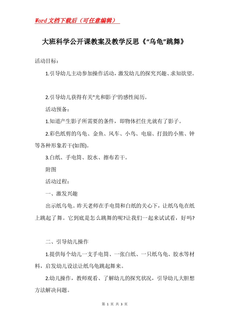 大班科学公开课教案及教学反思乌龟跳舞