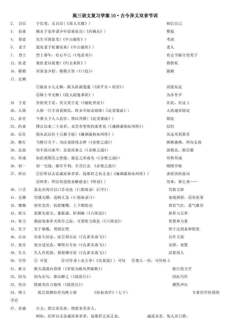 高三语文10古今异义双音节词