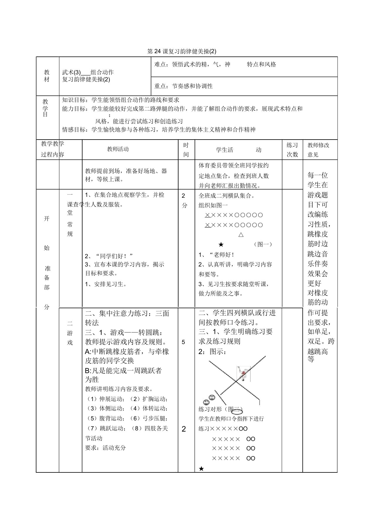 体育与健康七年级人教新课标第24课复习韵律健美操同步教案重点