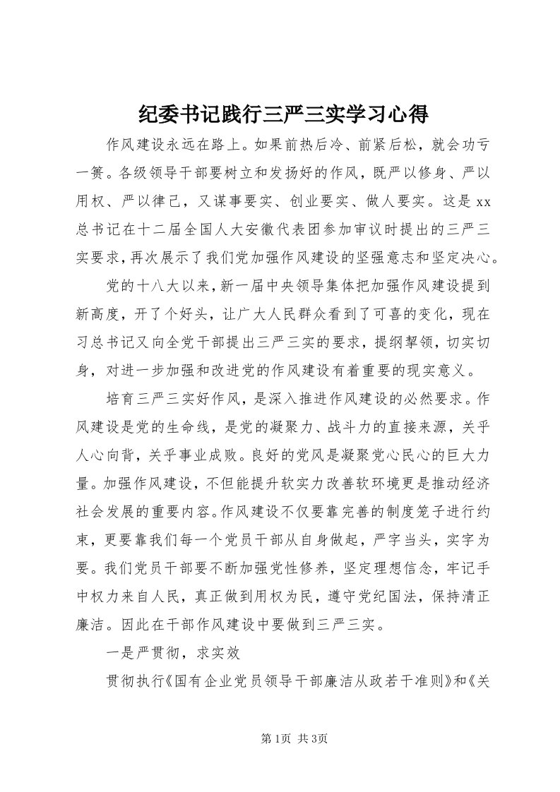 3纪委书记践行三严三实学习心得