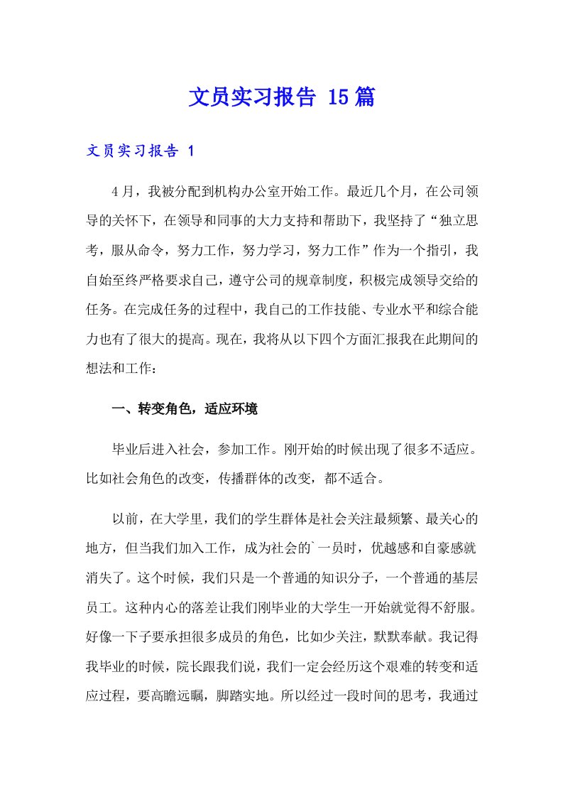 （精品模板）文员实习报告