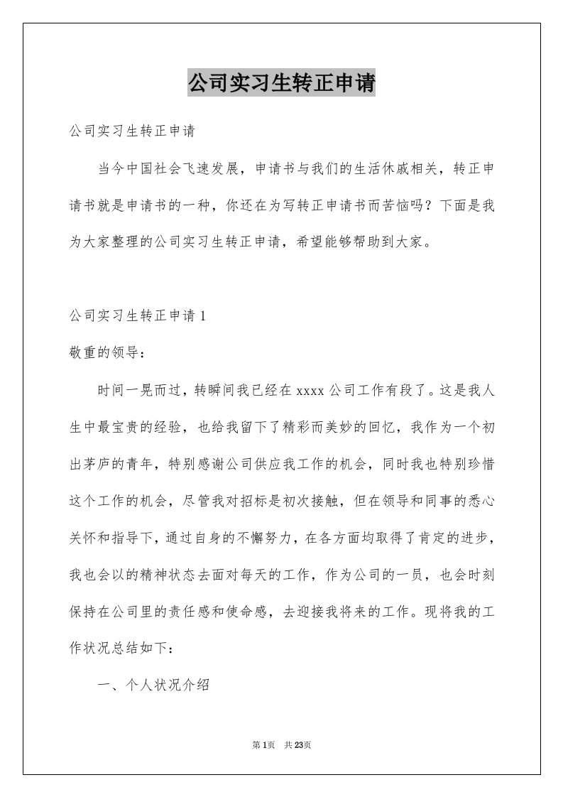 公司实习生转正申请范文