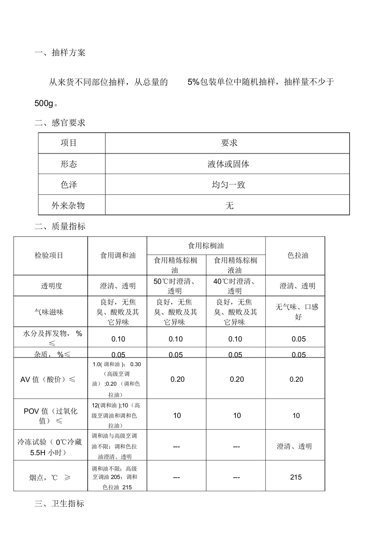 食用油检验标准