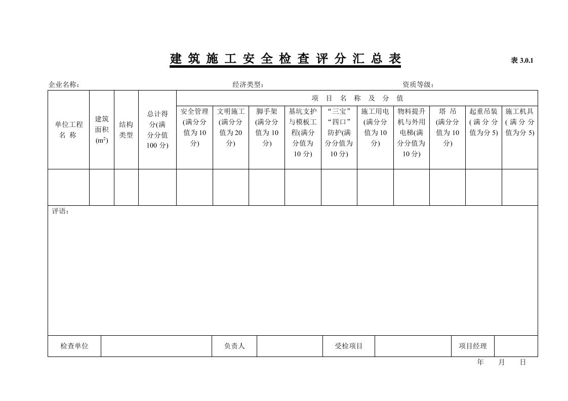 建筑施工安全检查标准》（JGJ59—99）全套表格