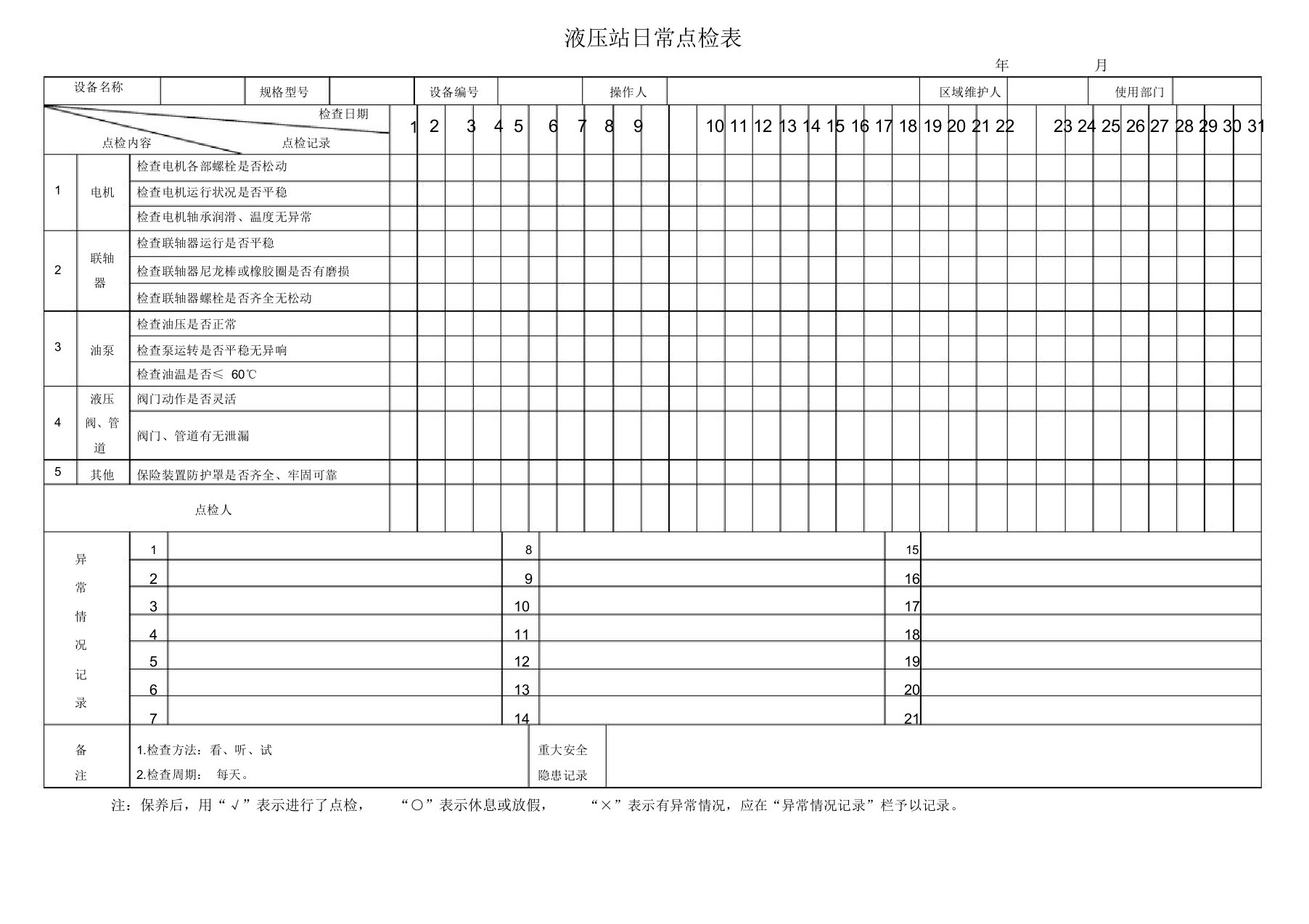 液压站点检表格