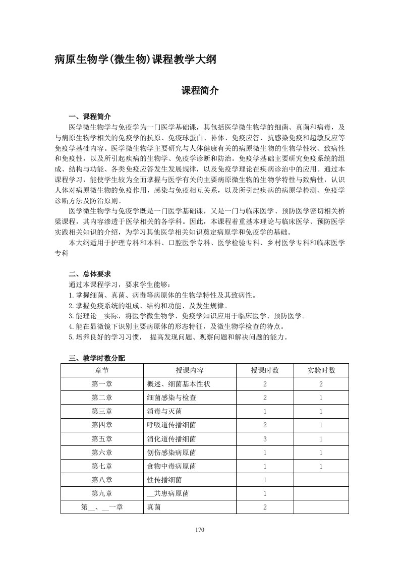 病原生物学(微生物)课程教学大纲