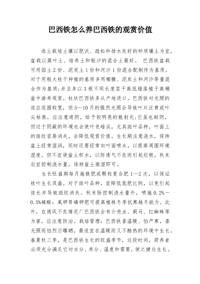 巴西铁怎么养巴西铁的观赏价值