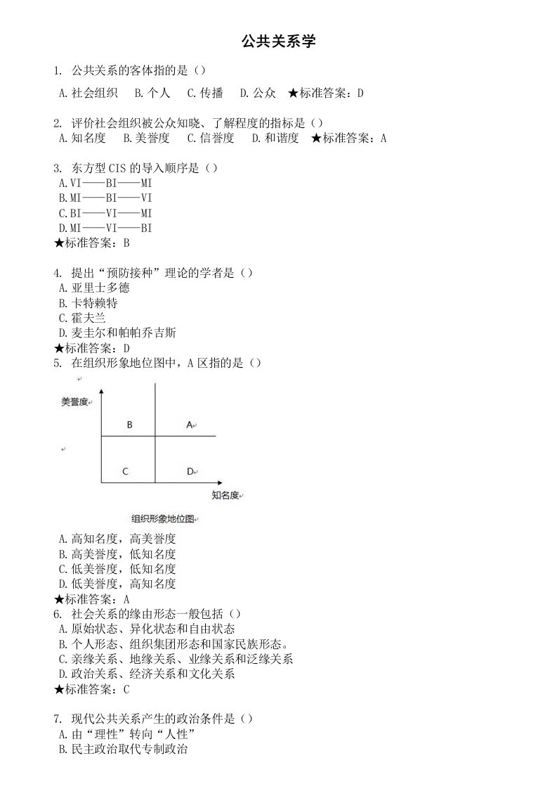 公共关系学-模拟题和作业